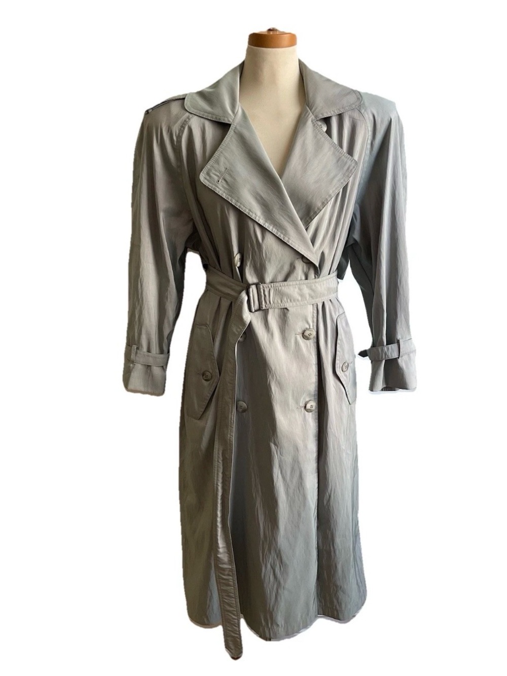 Vintage 1990s Forecaster Long Trench Coat Iridescent Gray Green Belt Size 10